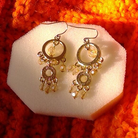 Gold colour chandelier earrings - Picture 3 of 7